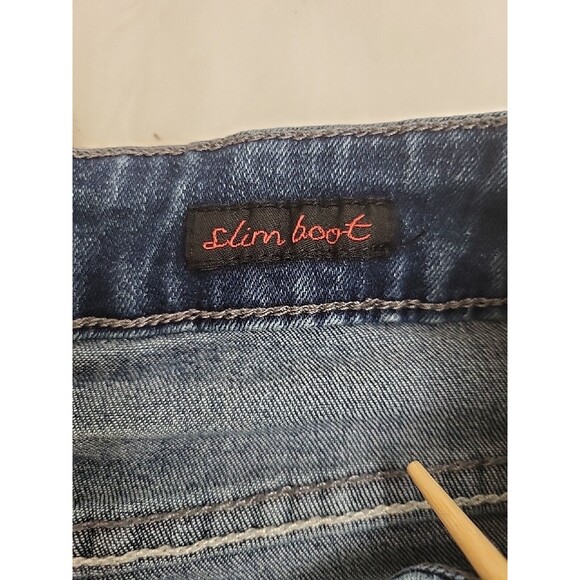 Earl Womens Jeans Blue 10 Denim Slim Boot Cut Western Rhinestone Pockets - Picture 4 of 16